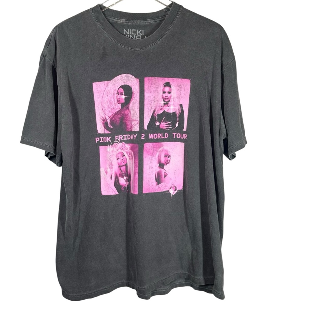 NICKI MINAJ Rare XL Faded Grey Band Tee 2024 Pink Friday 2 World Tour